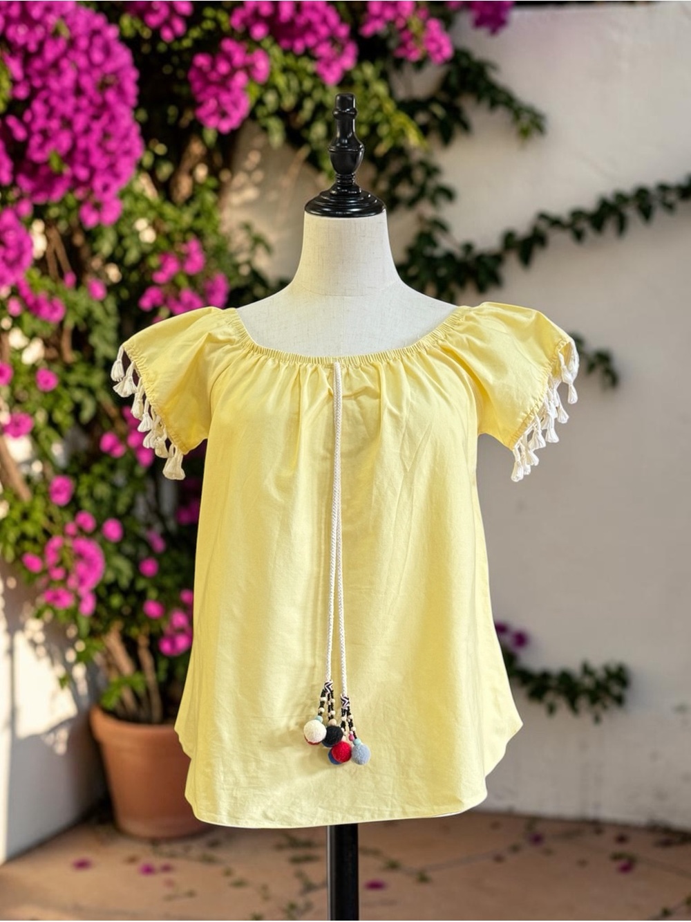 Papaya Yellow Pom Pom Blouse Size Large